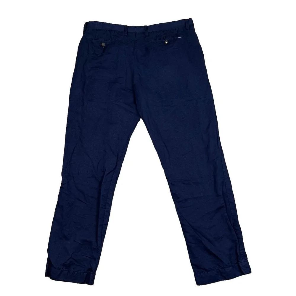 Polo Ralph Lauren Men's Straight Fit Linen Blend Pants 34x30 Navy Blue Chino
